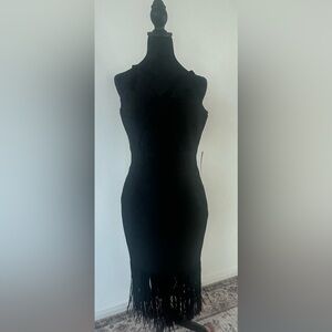 Venus Elegant Black Fringe Dress